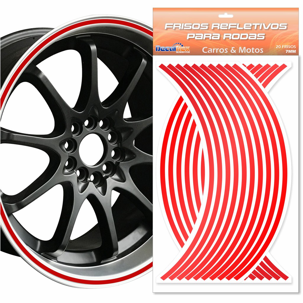 Adesivo Friso Refletivo Roda Carro Moto 7mm Vermelho Universal