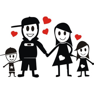 Adesivo Familia Feliz - Casal, Filho menor, Filha, maior - 17x10cm