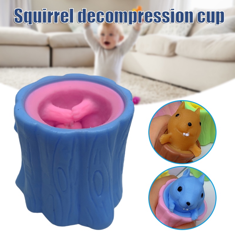 BUNRUN Squeeze Squirrel Toys Decompression Evil Squirrel Cup Sensory Fidget Toys Squishes Toy Stress Relief for Kids & Adult Tricky Funny Squeeze Toys 