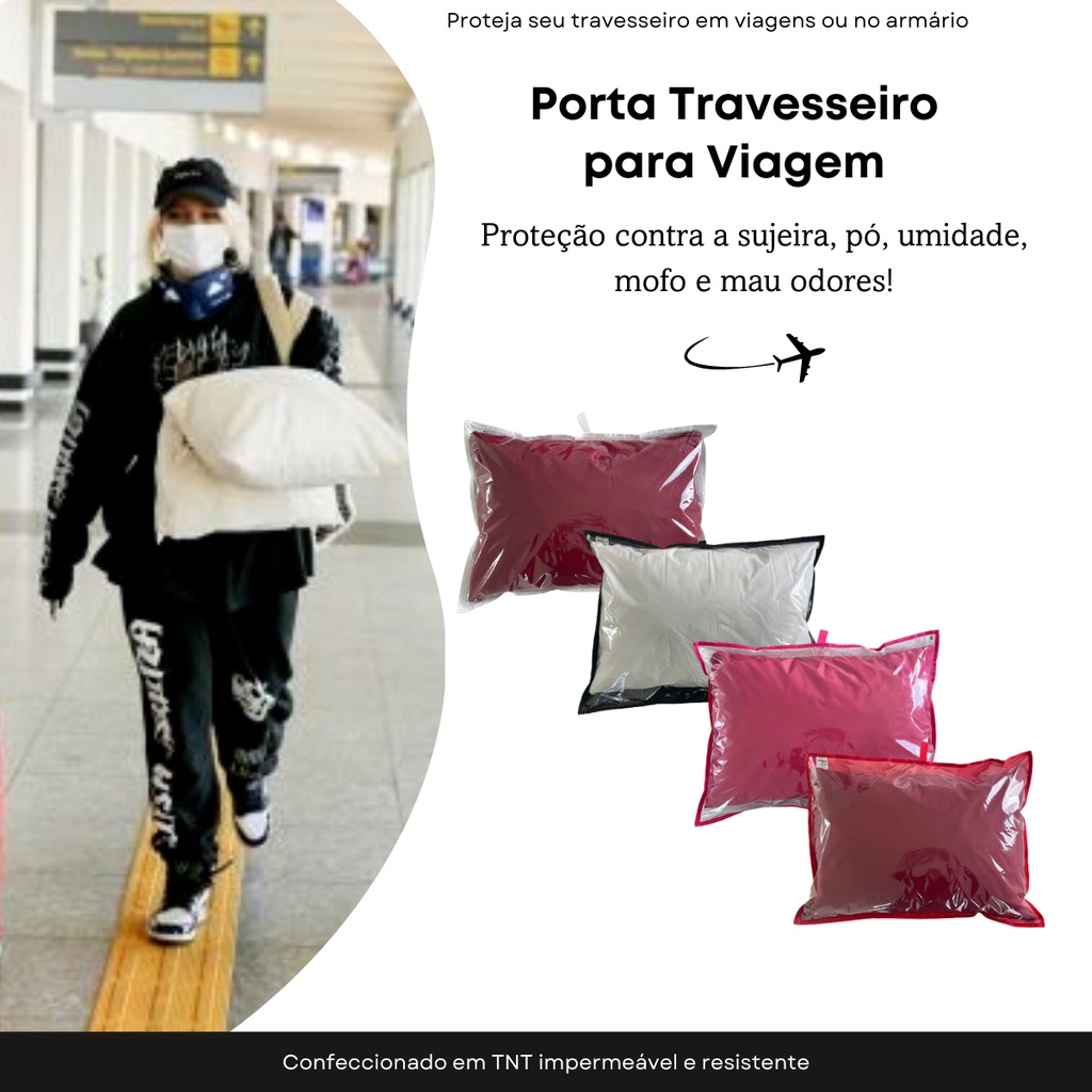 Porta Travesseiro para Viagem C/ Alça Capa Protetora contra poeira bolsa impermeavel anti mofo
