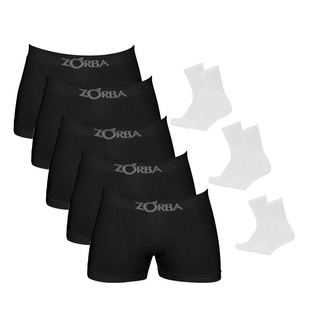 Kit 6 Cuecas Boxer Algodão Zorba Preto + 3 Pares de Meias