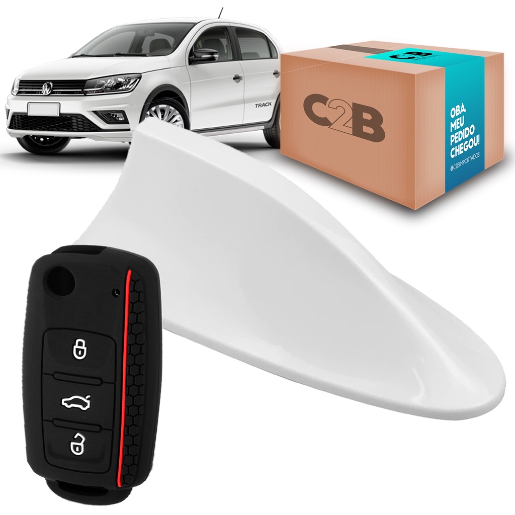 Kit antena Shark Barbatana Tubarão + Capinha de silicone chave canivete Vw Gol Voyage G5 G6 G7 G8 Fox Up
