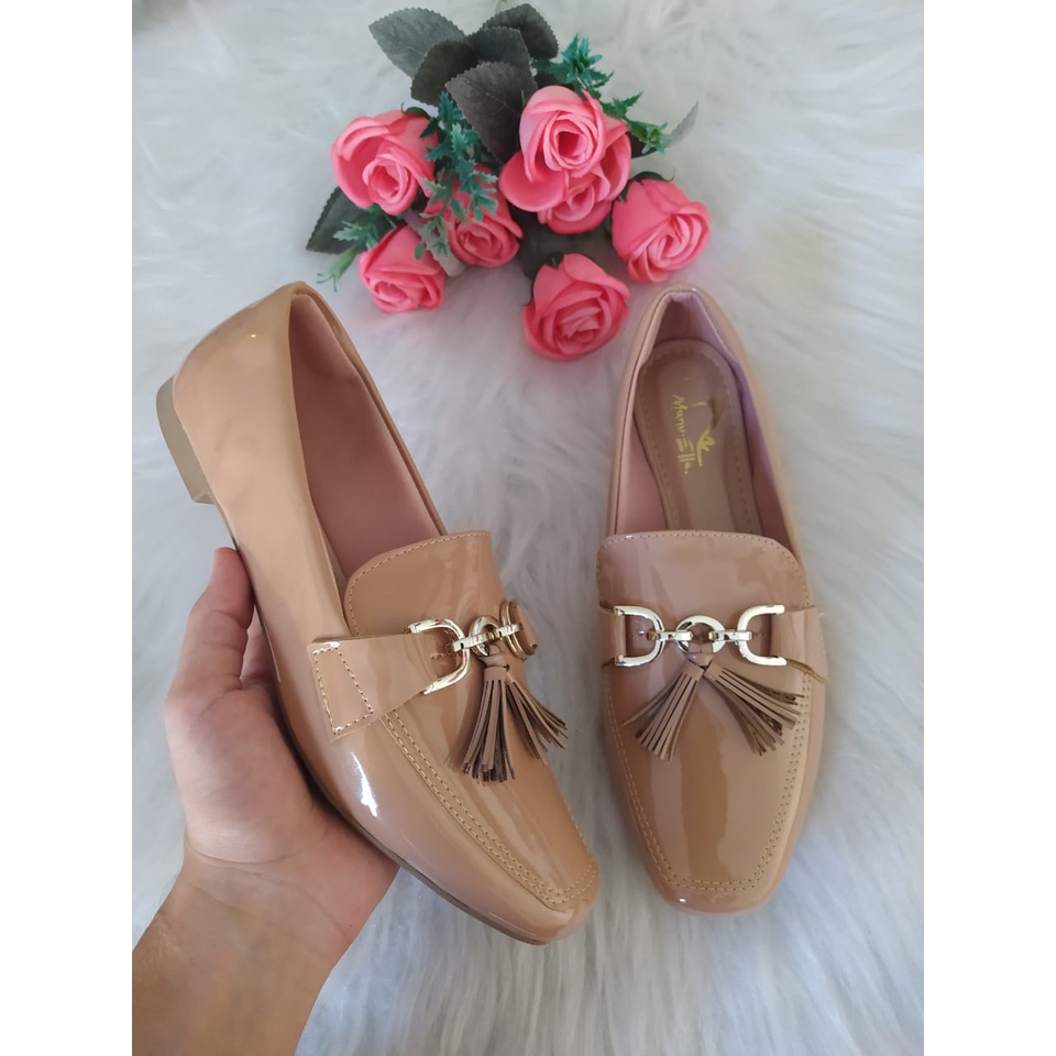 Mocassim Feminino Verniz Preto e Antique Leve e Elegante Ref.4701