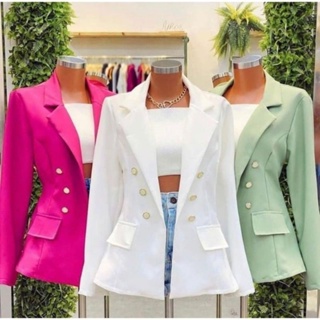 Blazer Feminino Casaquinho Maxi Longo Sobretudo Alfaiataria Social Blazer Com Botão em Oferta na Shopee