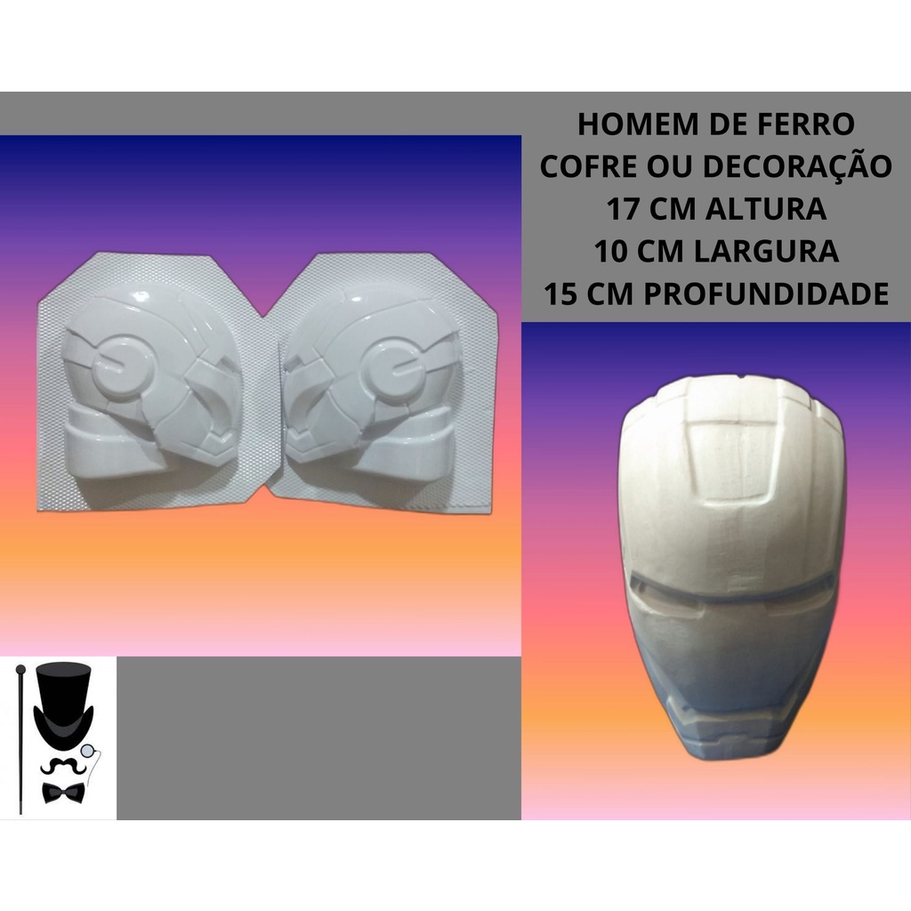 Molde/Forma para Artesanato de Gesso ou Cimento Modelo: Homem de Ferro 17cm alt x 10cm larx15cm prof - Cofre e Decoração