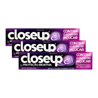 Kit com 3 Creme Dental Closeup Proteção Bioativa Contra o Ácido do Açúcar 70g