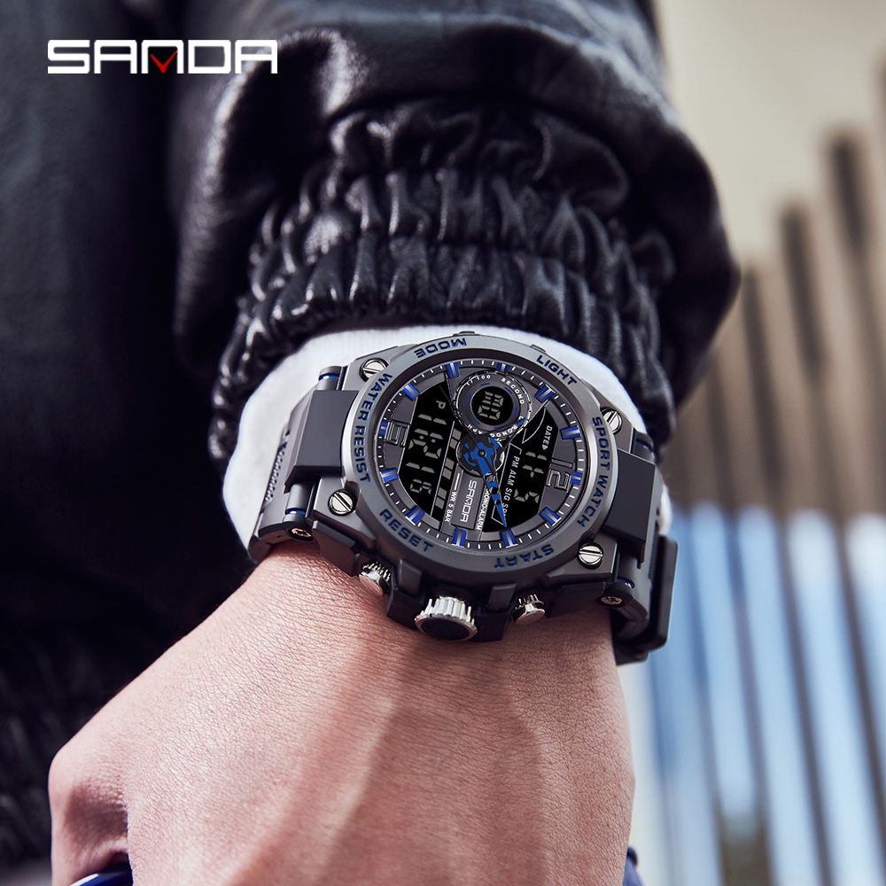 Sanda Digital Quartz Super Brilhante Moda De Luxo LED Relógio Ao Ar Livre Analógico Militar Multifuncional De Alarme Dos Homens Esportes À Prova D'água 6092-7