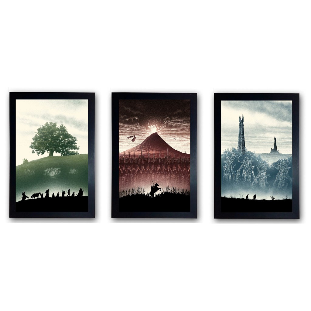 Kit 03 Quadro Decorativo O Senhor Dos Anéis Moldurado