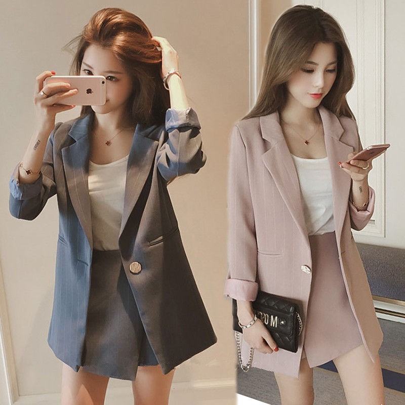 2 Pcs Conjunto De Roupa Fashion Feminina Casaco Blazer Moderno Coreano Para Escritorio Shopee Brasil