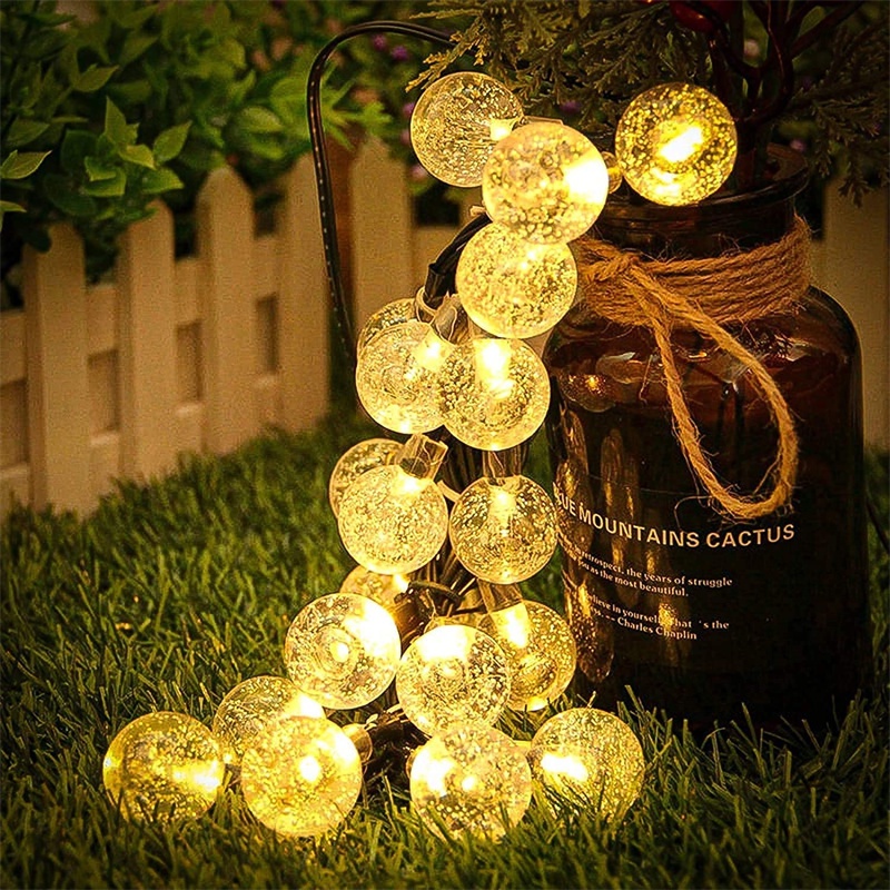 luminária/luz solar/Pisca Pisca Solar Bolas Led Dourado 30 Lâmpadas 6.5m Luz Solar De Bola De Cristal à Prova d'água Para Decoração, Jardim, Natal
