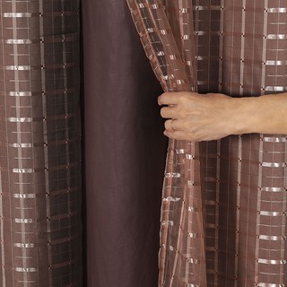Cortina Blackout PVC com Tecido Voil Xadrez 2,80 m x 2,30 m Tabaco