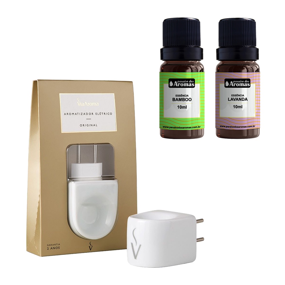 Kit Aromatizador Elétrico + 2 Essências Paraíso dos Aromas Essência a Escolher
