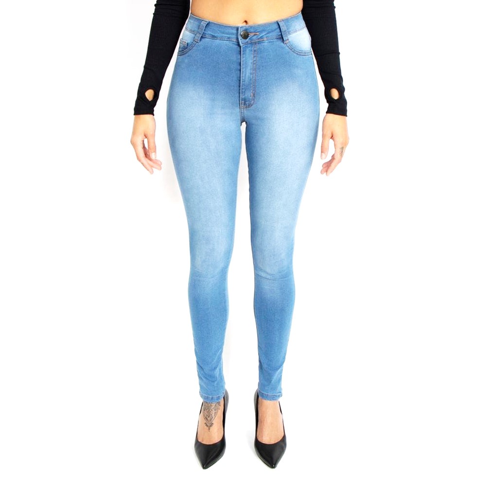 Calça Hot Pant Feminina Skinny Jeans Azul Médio Lady Rock