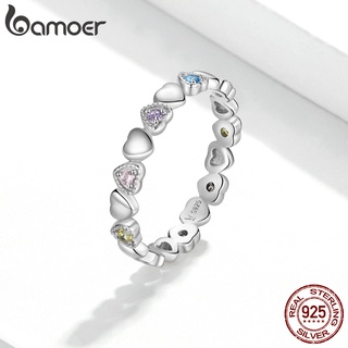 Bamoer 925 Anel De Prata Esterlina Empilhável Coração Preto Cz Scr140