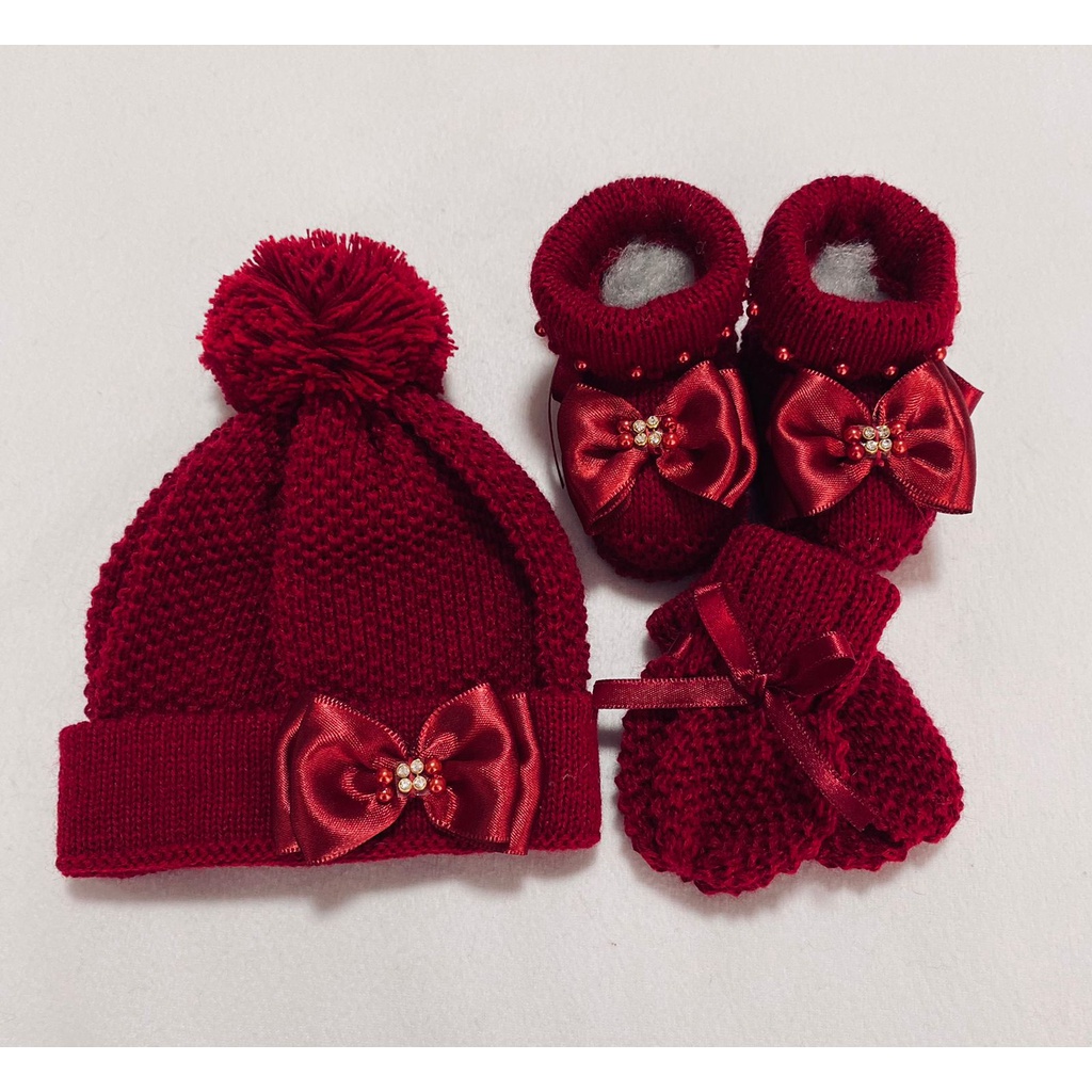 Kit Tricô Bebê RN - Touca, Luvas e Sapatinho/ Enxoval, Maternidade, Inverno, Saída Maternidade em Oferta na Shopee