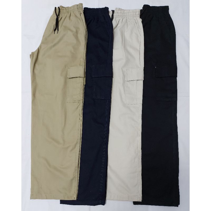 Calça Cargo Sarja Masculina Elástico e Cordão