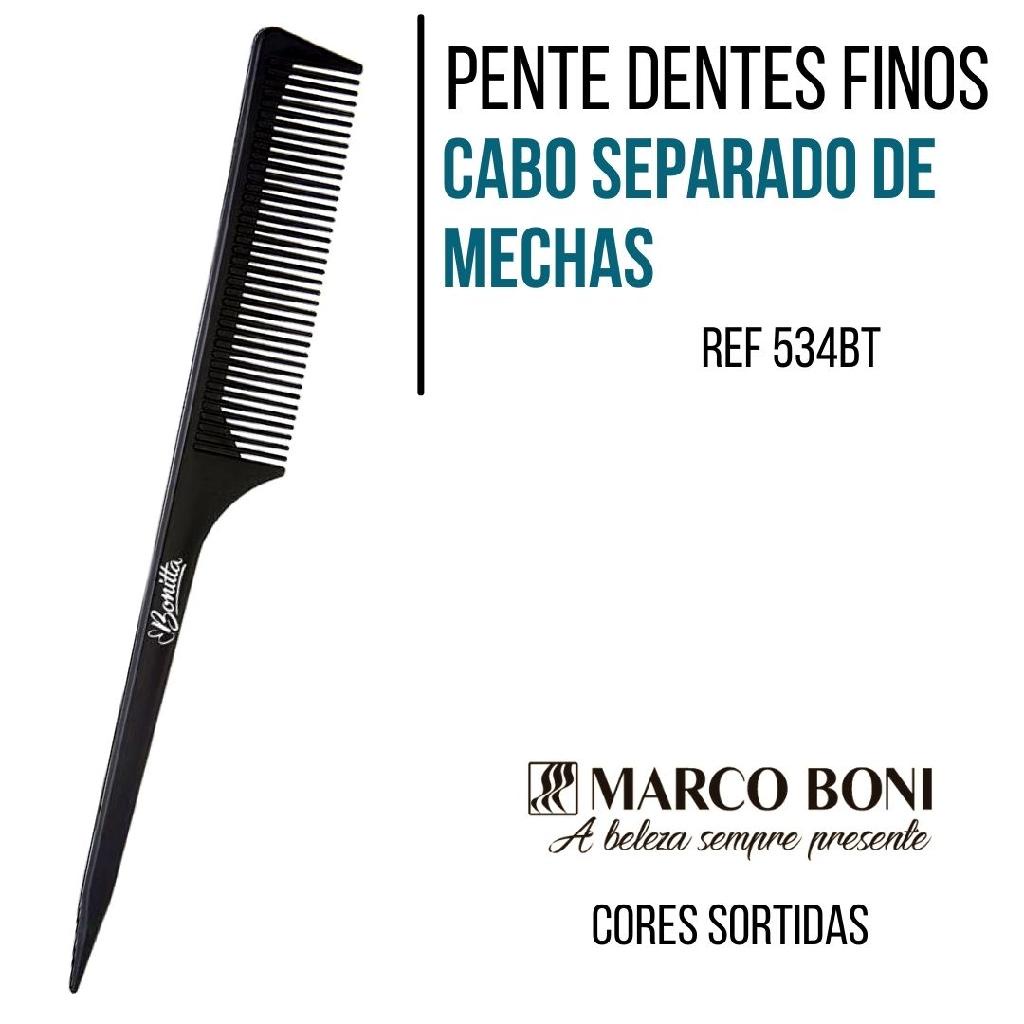 Pente De Carbono Antiestático Com Cabo Fino Separador Mechas Dentes Finos 534bt Bonitta Marco Boni