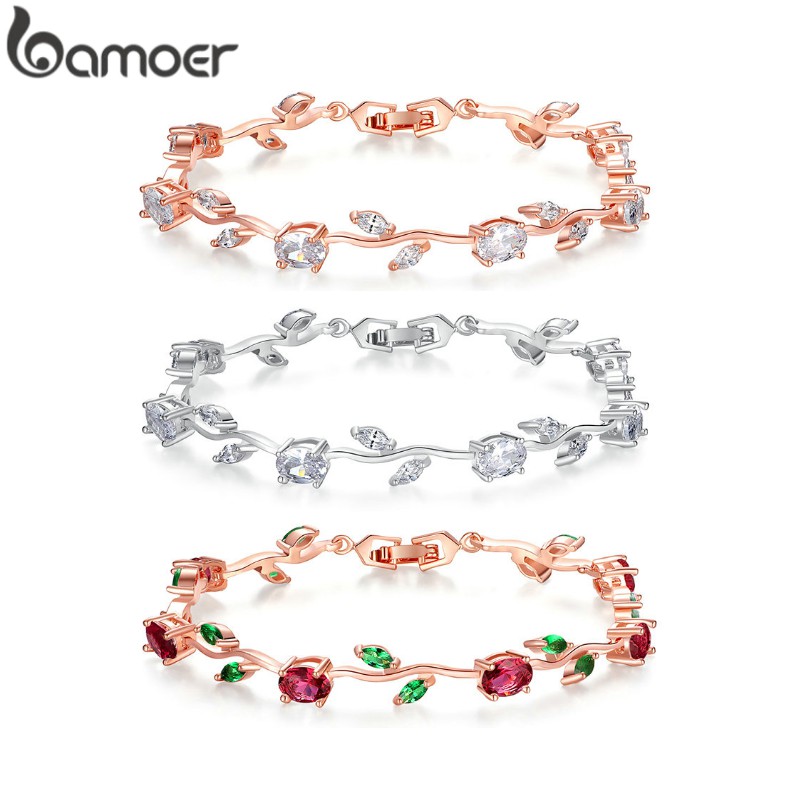 Bamoer Pulseira Com Folha De Rosa Cor De Ouro & Elo Vermelho + Verde AAA Zircon Para Presente/Mãe Jóias JIB072 em Oferta na Shopee