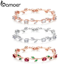 Bamoer Pulseira Com Folha De Rosa Cor De Ouro & Elo Vermelho + Verde AAA Zircon Para Presente/Mãe Jóias JIB072