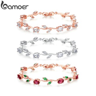 Bamoer Pulseira Com Folha De Rosa Cor De Ouro & Elo Vermelho + Verde AAA Zircon Para Presente/Mãe Jóias JIB072