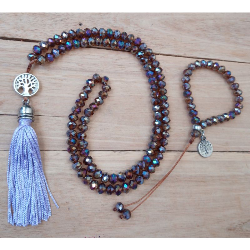 Imagem Japamala 108 Contas E Pulseira 27 Contas Cristal Fruta Cor Escuro Rosário Budista Ref:185