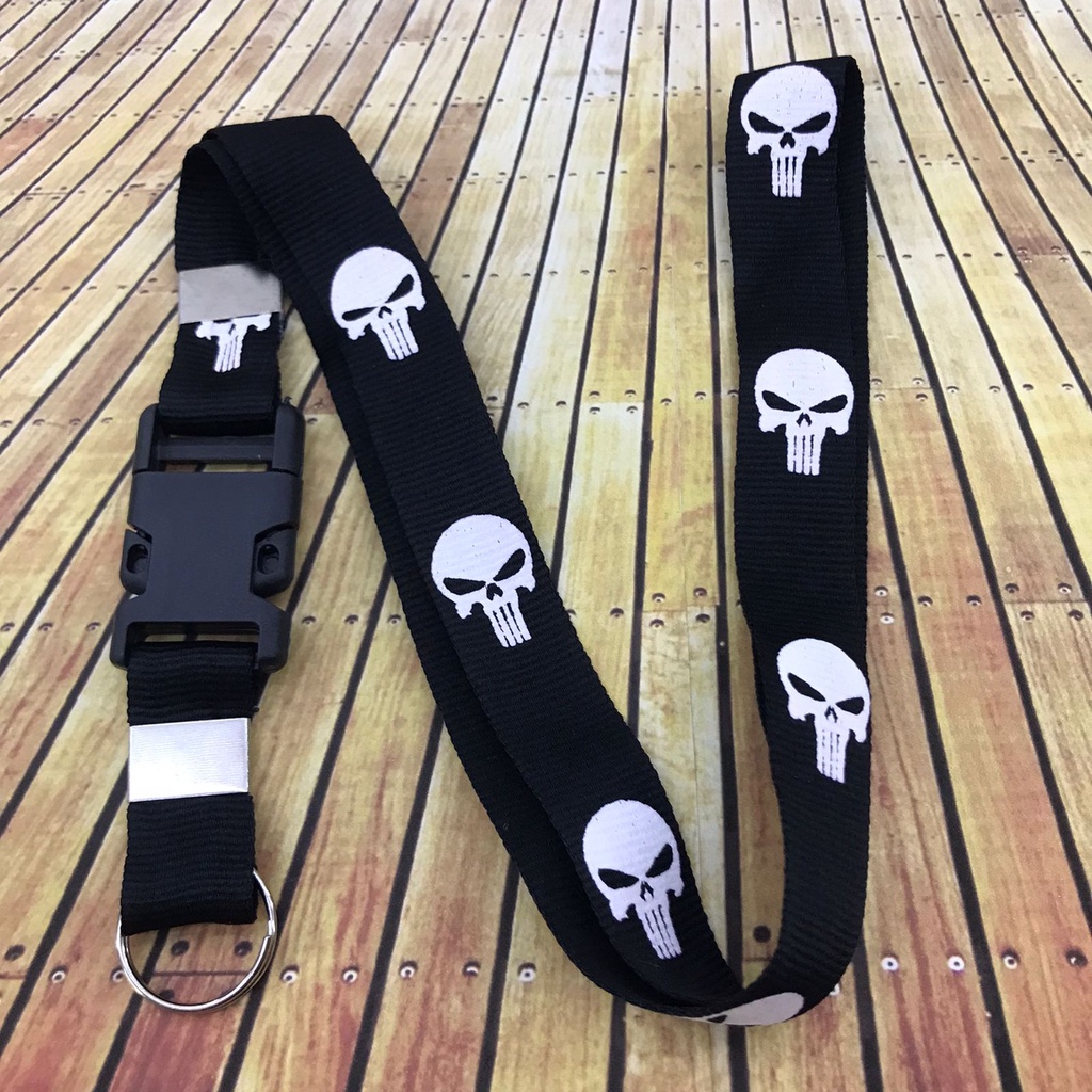 Chaveiro Cordão Justiceiro Moto Pescoço Fecho Engate Rápido Crachá Chave Celular em Oferta na Shopee