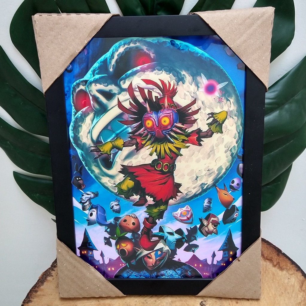 Quadro decorativo com moldura e vidro Zelda Majoras Mask pôster gamer geek nerd