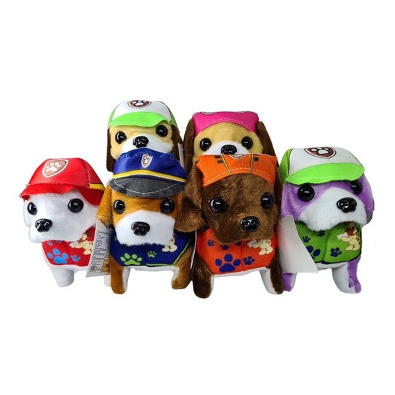 Brinquedo cachorrinho de pelúcia que late e anda da patrulha canina