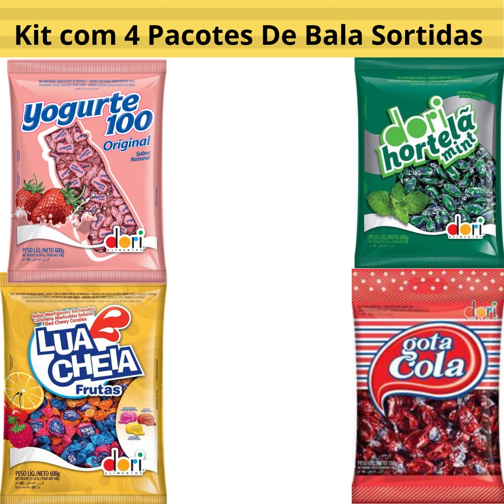 Kit 4 Pacotes De Bala Dori Sabores Sortidos Pacotes de 600g | Shopee Brasil