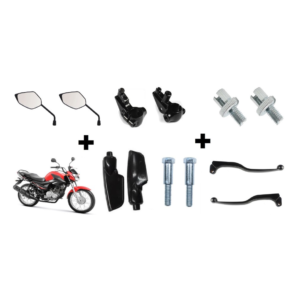 Par Retrovisor Espelho+Manete+Manicoto+Parafuso+Regulador + Capa Protetora - Fazer 150 / Ybr 125 / Factor 125 / Xtz 125