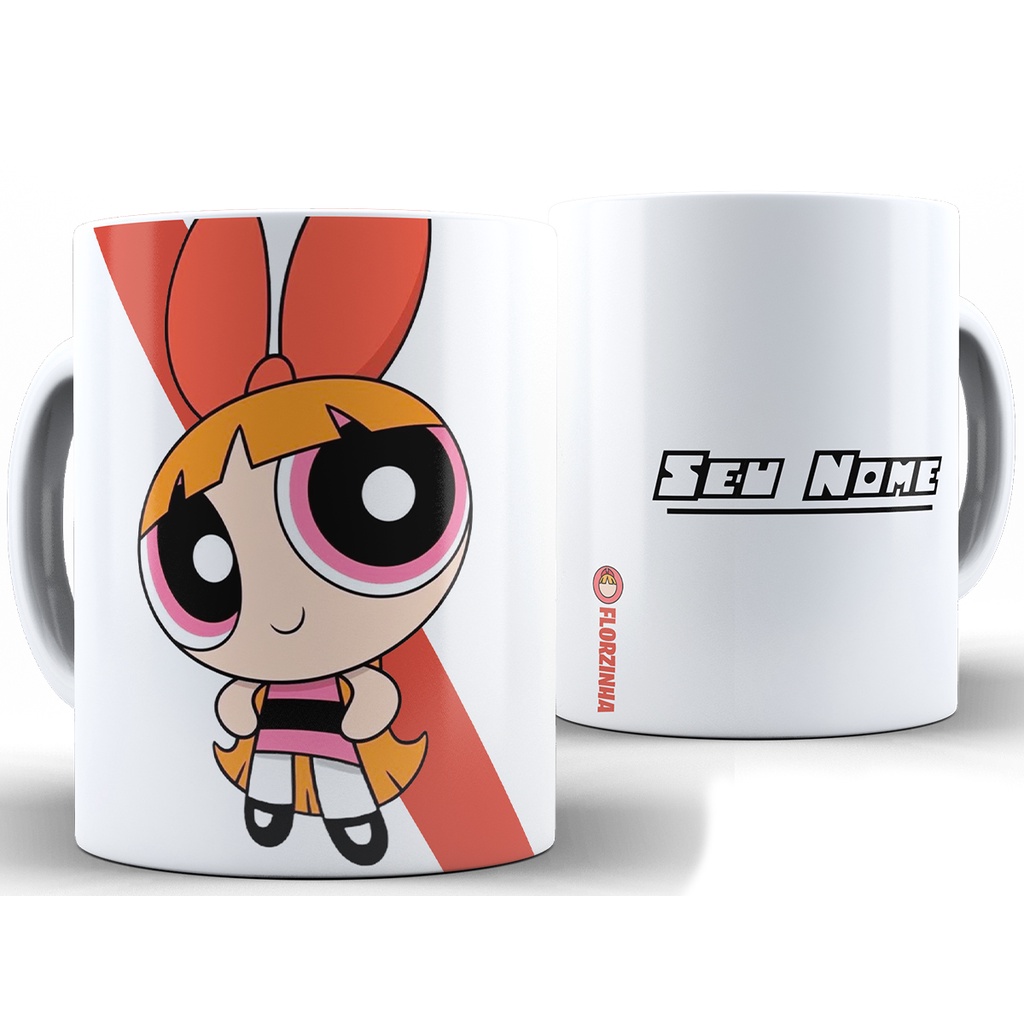 Caneca Florzinha Personalizada Com Nome + Caixa - Xícara 325ML Porcelana Super Branca Cerâmica Meninas Superpoderosas