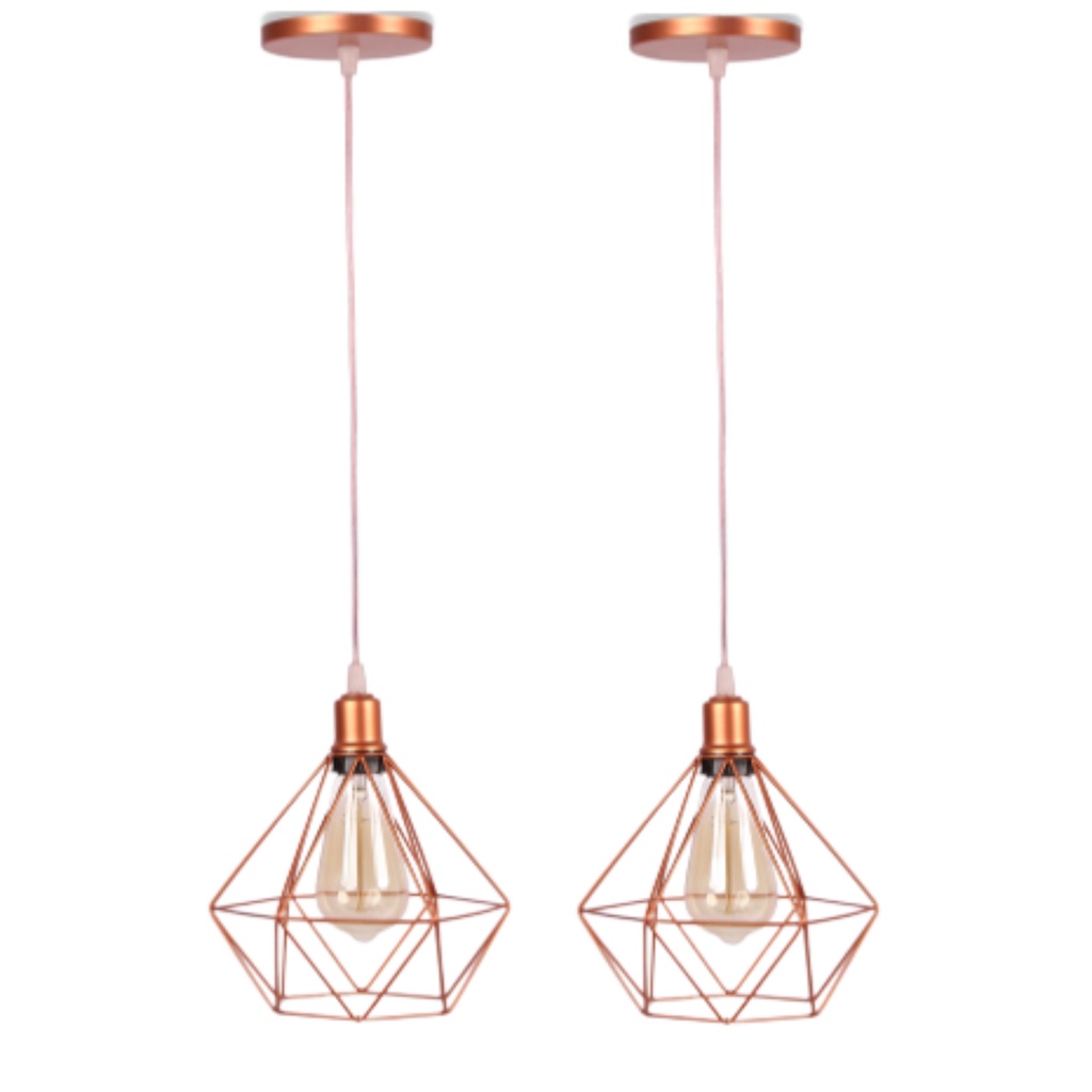 Kit 2 Pendente Aramado Diamante Luminária Retrô Vintage Industrial C/ 2