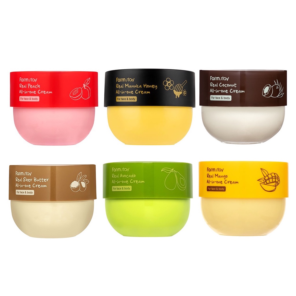farmstay real Pêssego manuka Mel Coco She Manteiga Abacate Manga Tudo Em Um Creme 300ml >