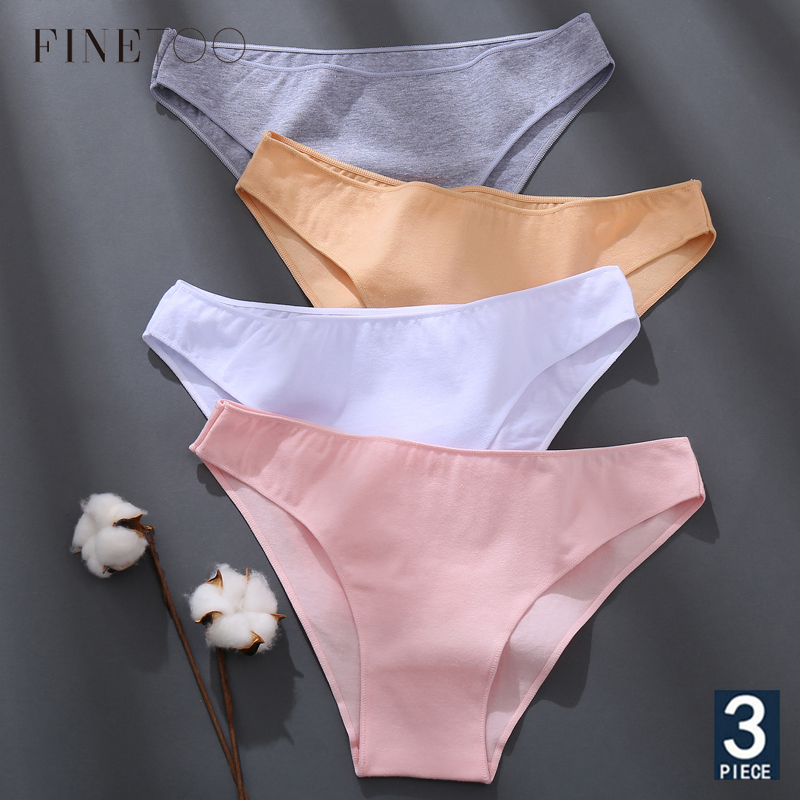 FINETOO 3 Pçs/Set M-XXL Calcinhas De Algodão Mulheres Lingerie Mulher Roupa Interior Sexy Femme Calcinha Meninas 7 Cores Sólidas - Women Clothes