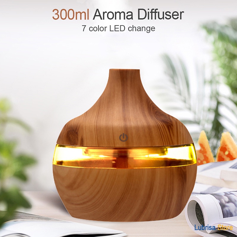 Umidificador De Ar 300ml Madeira Difusor Aromatizador De Ambiente Doméstico LED Purificador Quarto USB