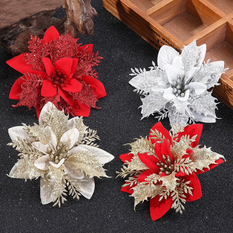5/10Pcs Flores De Natal Artificiais Glitter Falsas Feliz Decorações Árvore  Ornamentos Ano Novo | Shopee Brasil