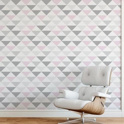Papel De Parede 3d Triangulo Geométrico Rosa Cinza Adesivo Vinilico Autocolante