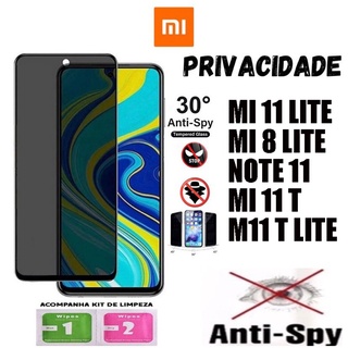 Película 3d Privacidade PARA XIAOMI REDMI MI11 LITE/MI8 LITE/NOTE 11/NOTE 11 PRO(4G)/M11 T/MI11 T Lite Protetor Anti Spy