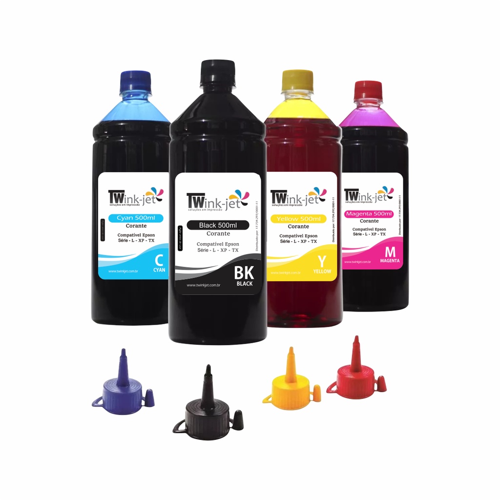 Kit 4x500ml De Tintas TW-Inkjet Para Epson L350 - L385 - L455 - L465 - L475 - L555 - L565 - 2 Litros
