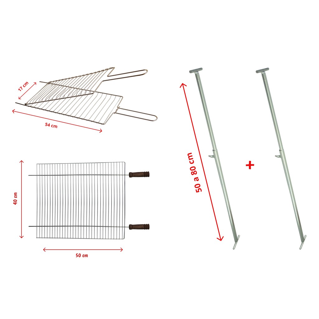 Kit Churrasqueira Grelha Pequena + Grelha Abaulada + Suporte Extensor Ajustável 5001/5101A/5500 DP