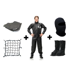 Kit Conjunto Capa De Chuva Jaqueta Calça Em Pvc Polaina Galocha Touca Ninja Balaclava Rede Elastica Luva Guidão Moto