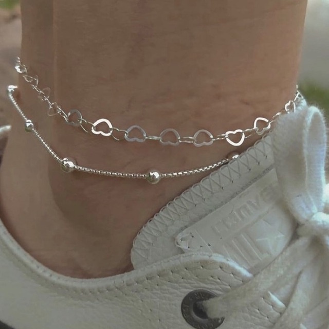 Kit 2 tornozeleira coração elos + tornozeleira veneziana bolinha a prata 925 antialérgico em Oferta na Shopee