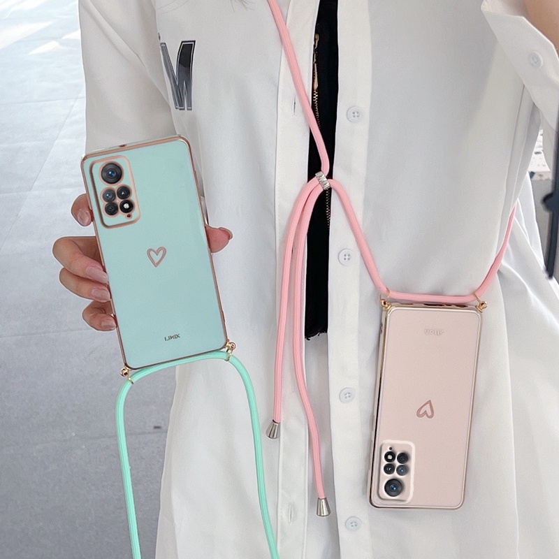 Capa Com Alça De Corda Transversal Em Formato De Coração Para Xiaomi Redmi Note 11 Pro 11s Note11 Note11pro 4G 5G — imagem 2 de 2