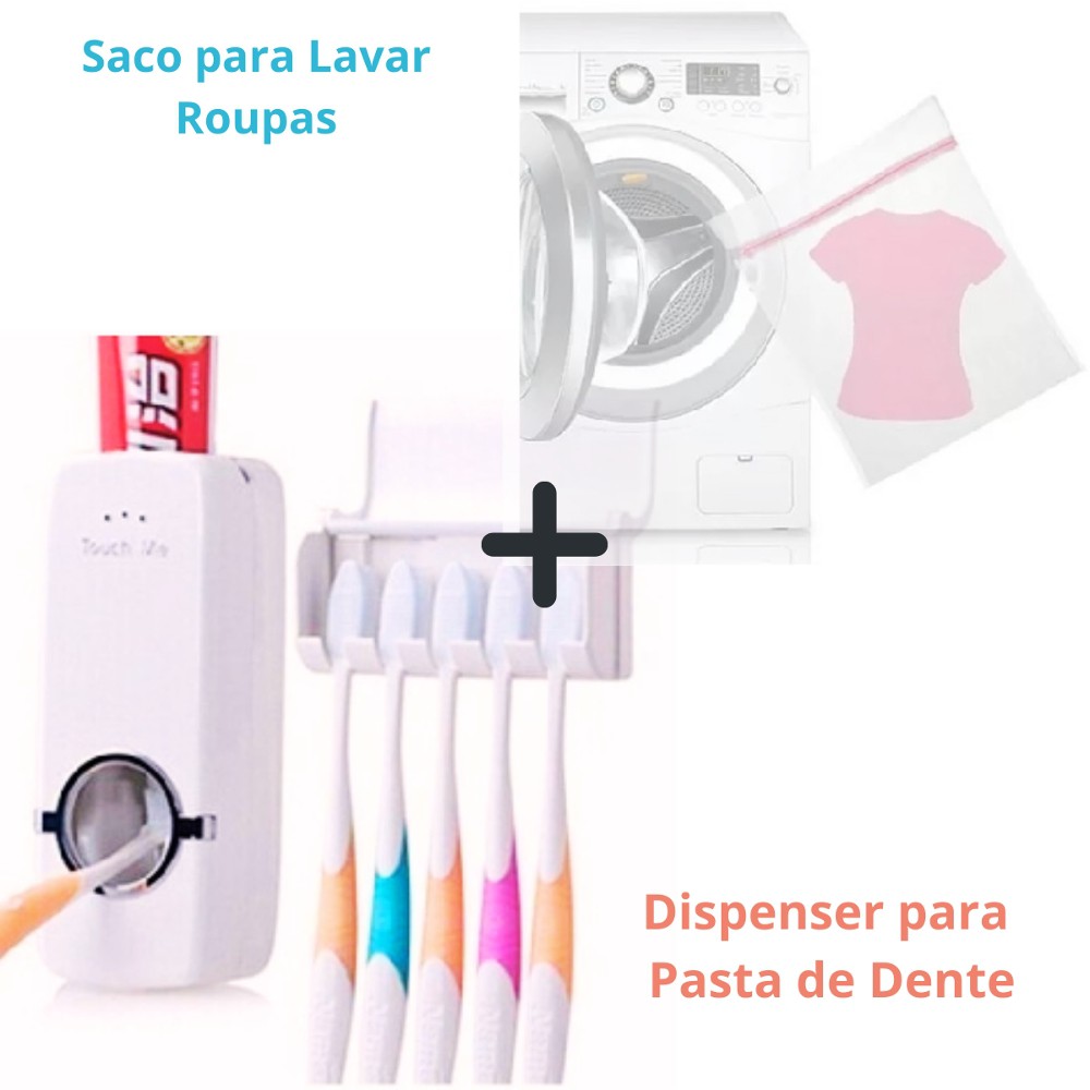 Kit Inteligente Dispenser Aplicador Pasta Dente E Saco Para Lavar Roupa 30X40