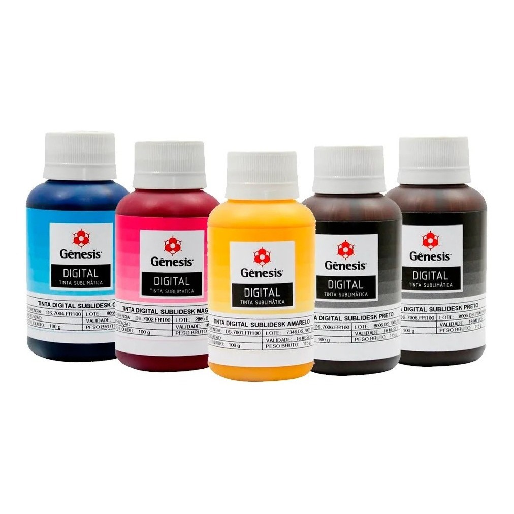 Kit 5 Tintas Sublimáticas Gênesis Original 5x 100ml + Perfil de cores ...
