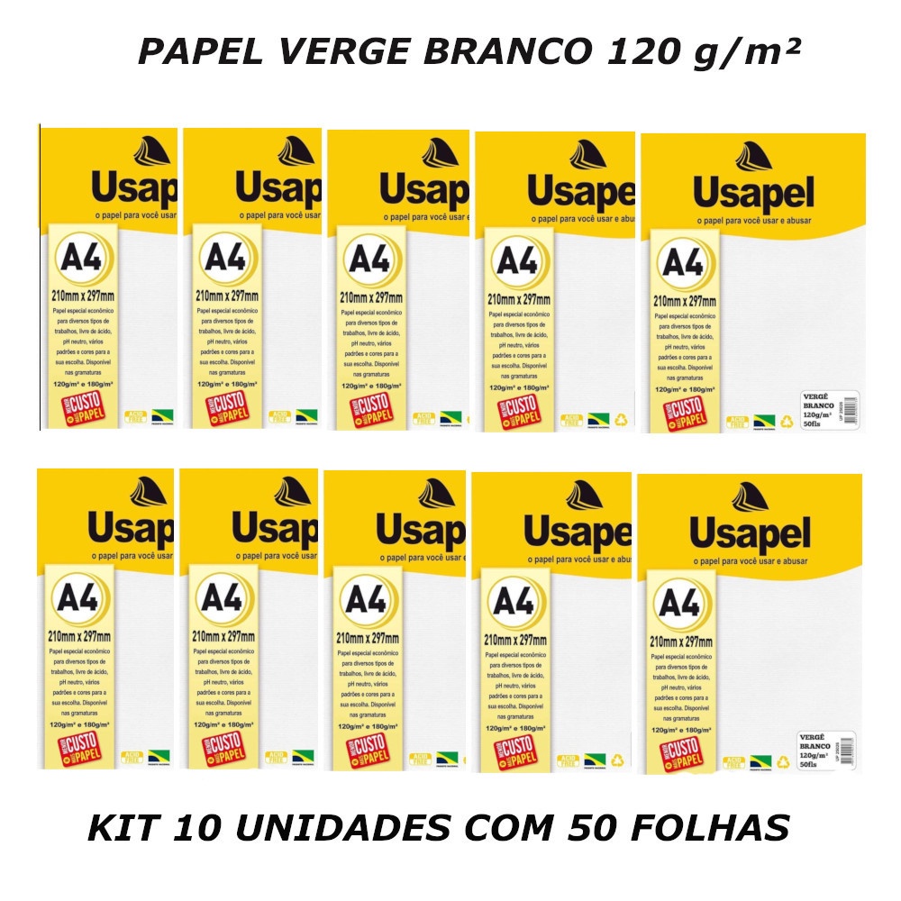 Papel Verge A4 Branco 120g 50 Folhas Usapel Kit 10 Pacotes Shopee Brasil 6659