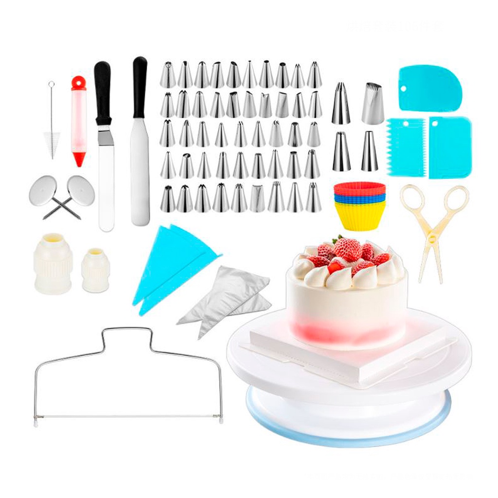 Kit Confeiteiro Profissional 106 Peças /  52 bicos saco de silicone tesoura bailarina e acessórios