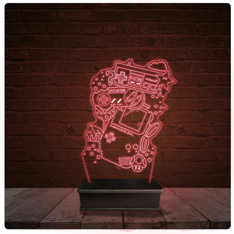 Abajur Luminária Acrílico Led - Nintendo Consoles Jogos