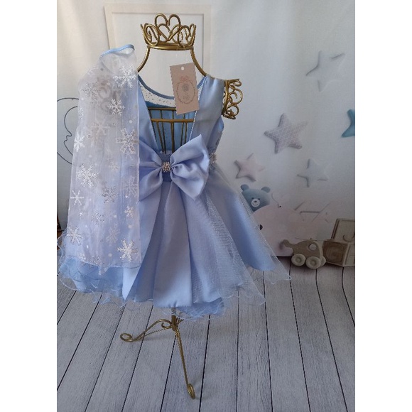 Vestido Princesa Elsa Festa Infantil Luxo Frozen Com Capa