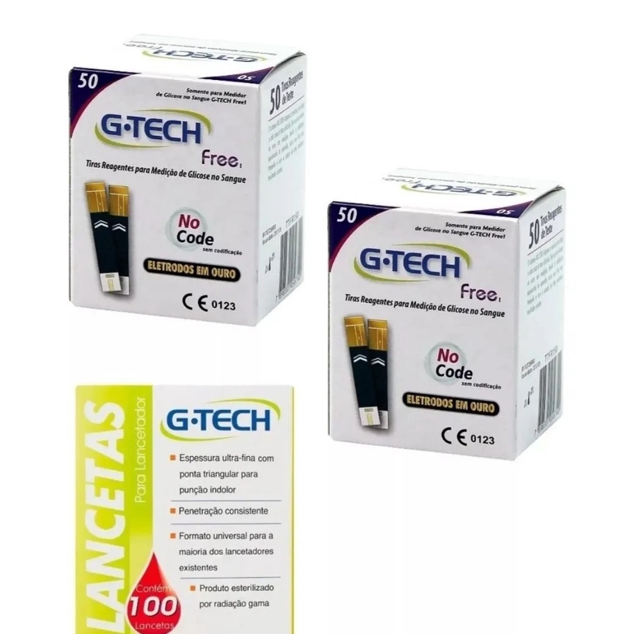 Tiras Reagentes Medidor De Glicemia G-tech Free Com 100 Unidades + 100 Lancetas em Oferta na Shopee